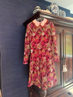 Valentino Pink Floral Midi Dress with Contrasting Detachable  Collar